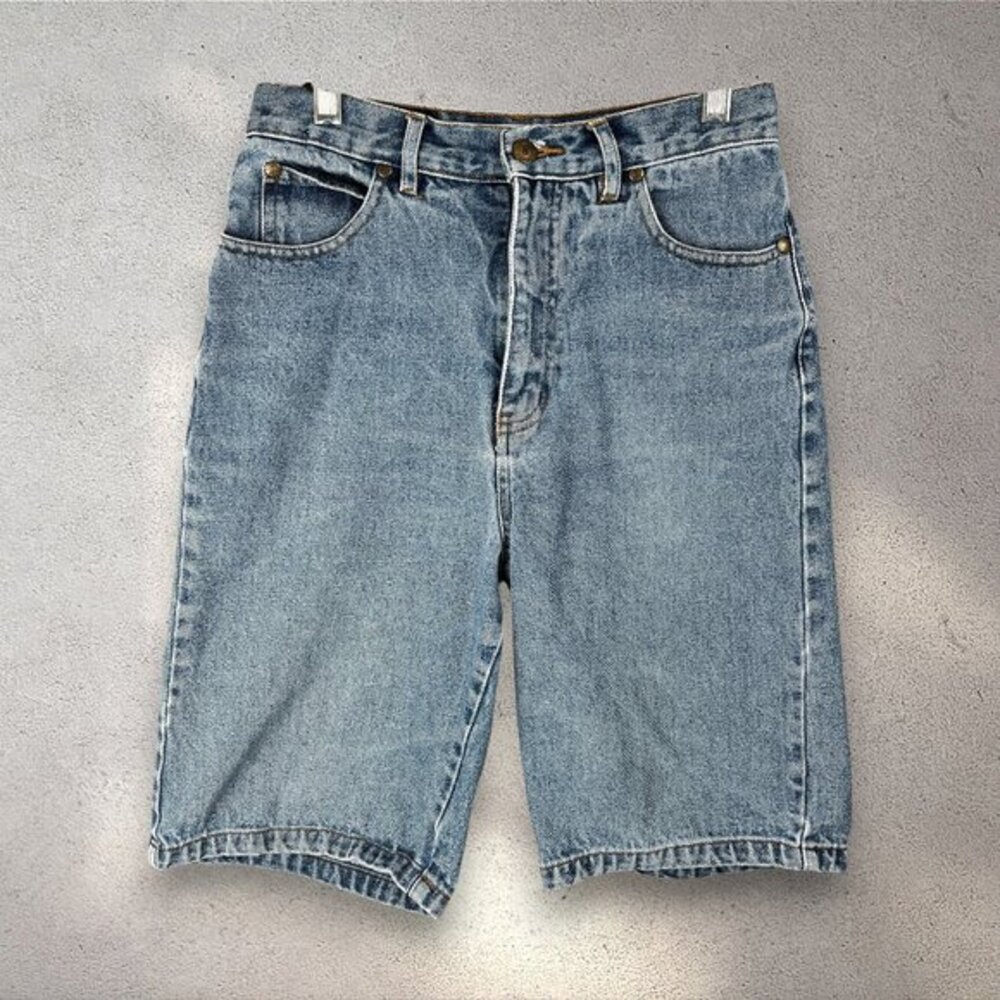 Badge Denim Shorts Women’s 14 Blue High Waist Vintage Bermuda Y2K Streetwear 90s
